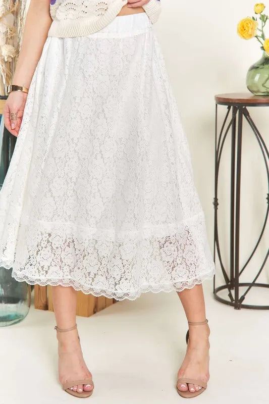 ADORAElasticWaistLaceMidiSkirt