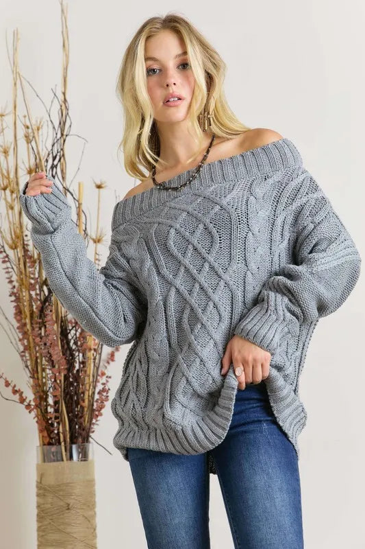 ADORA Cable Knit Off Shoulder Sweater – Tíska New York