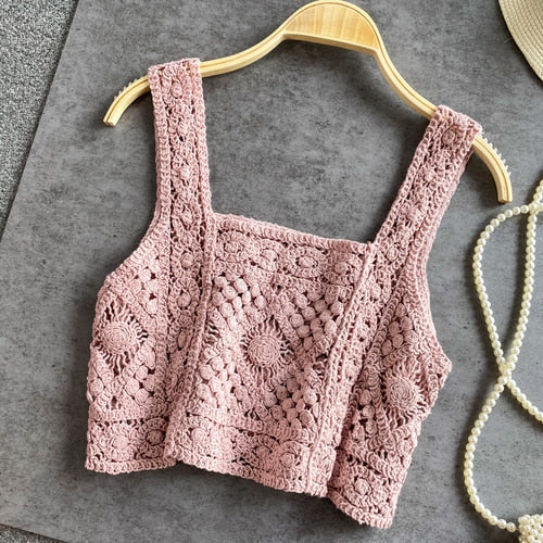 Knitted Crop Tops with Spaghetti Straps