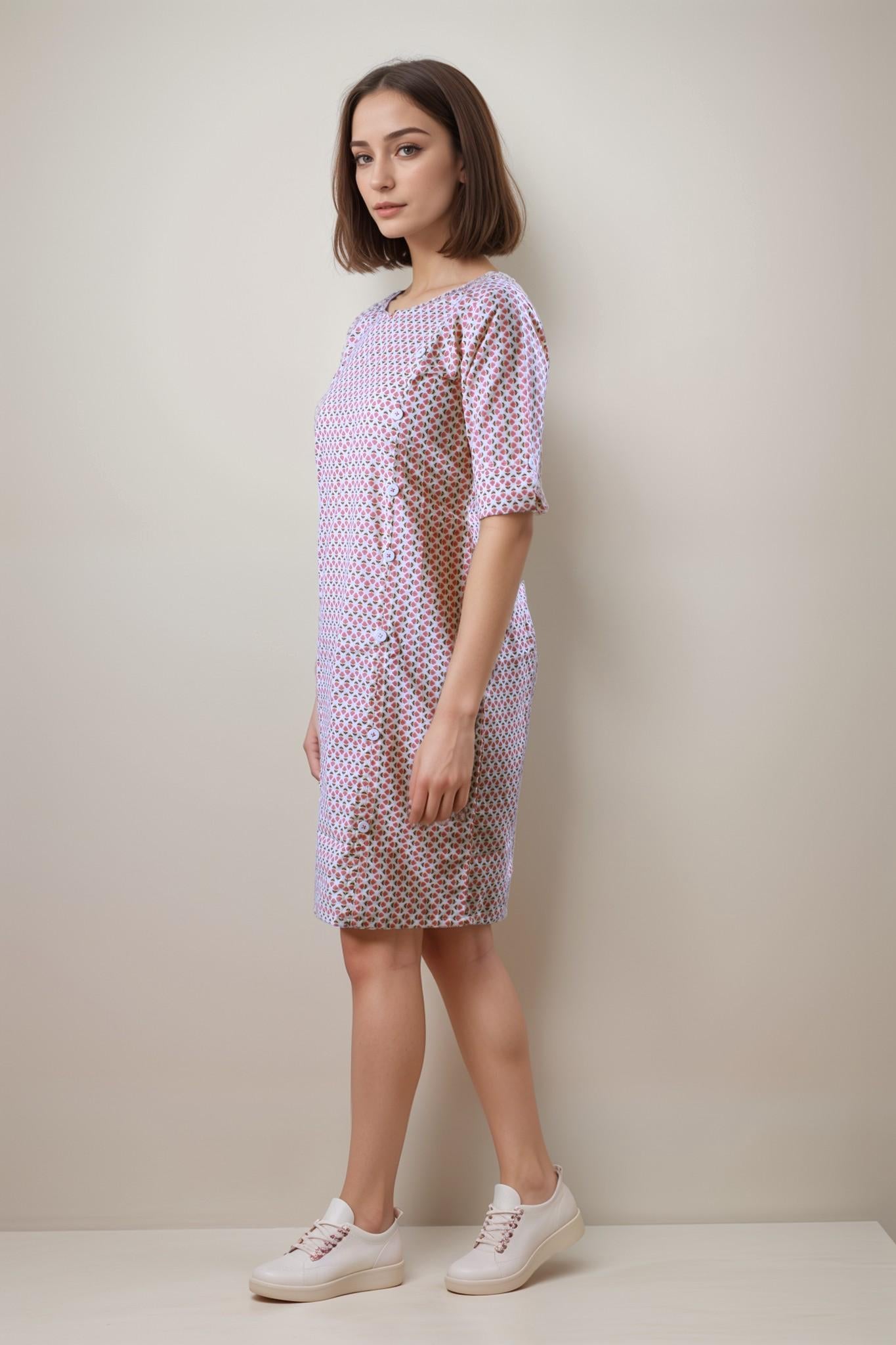 Patterned Cream Tunic Dress