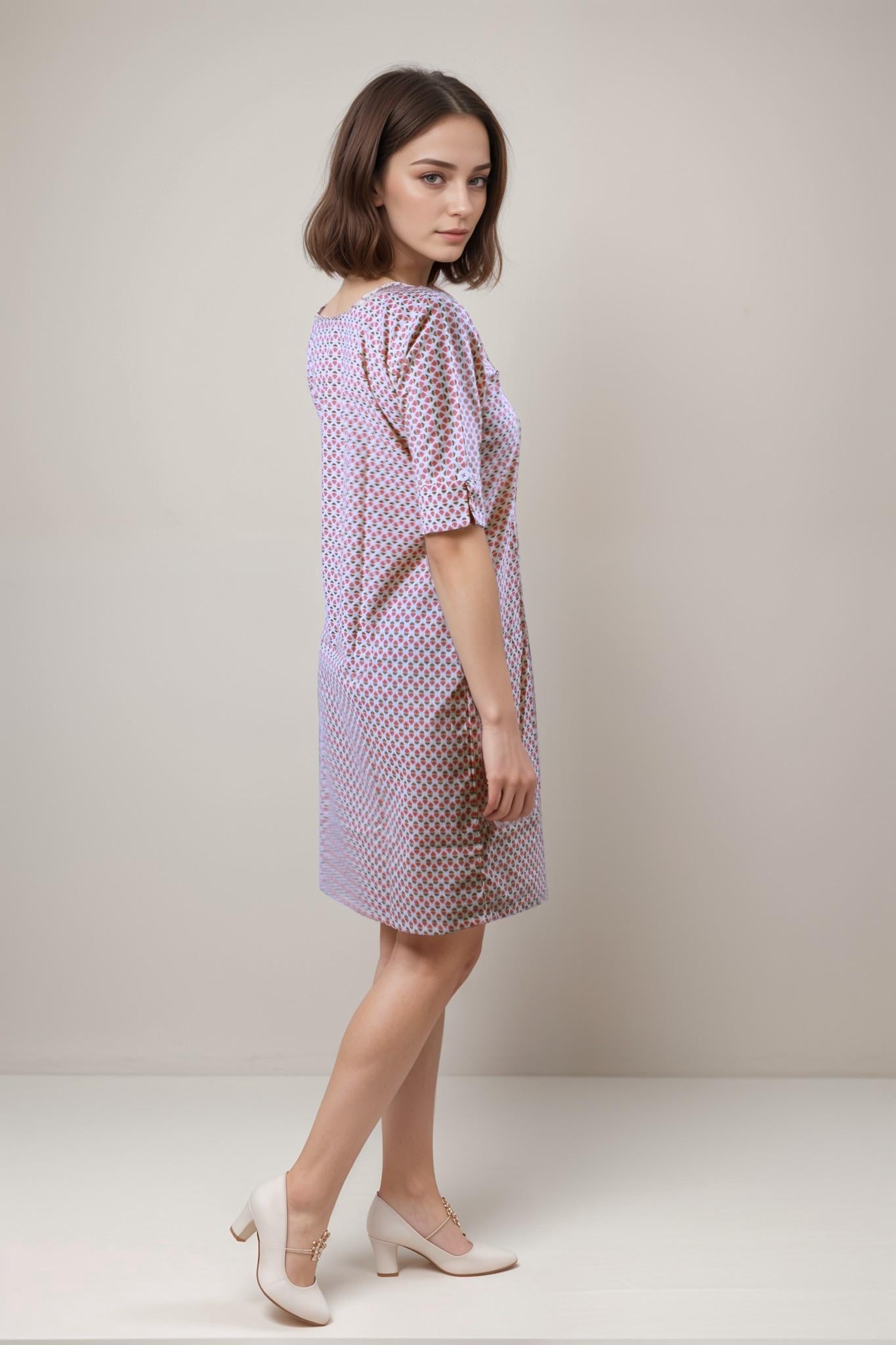 Patterned Cream Tunic Dress