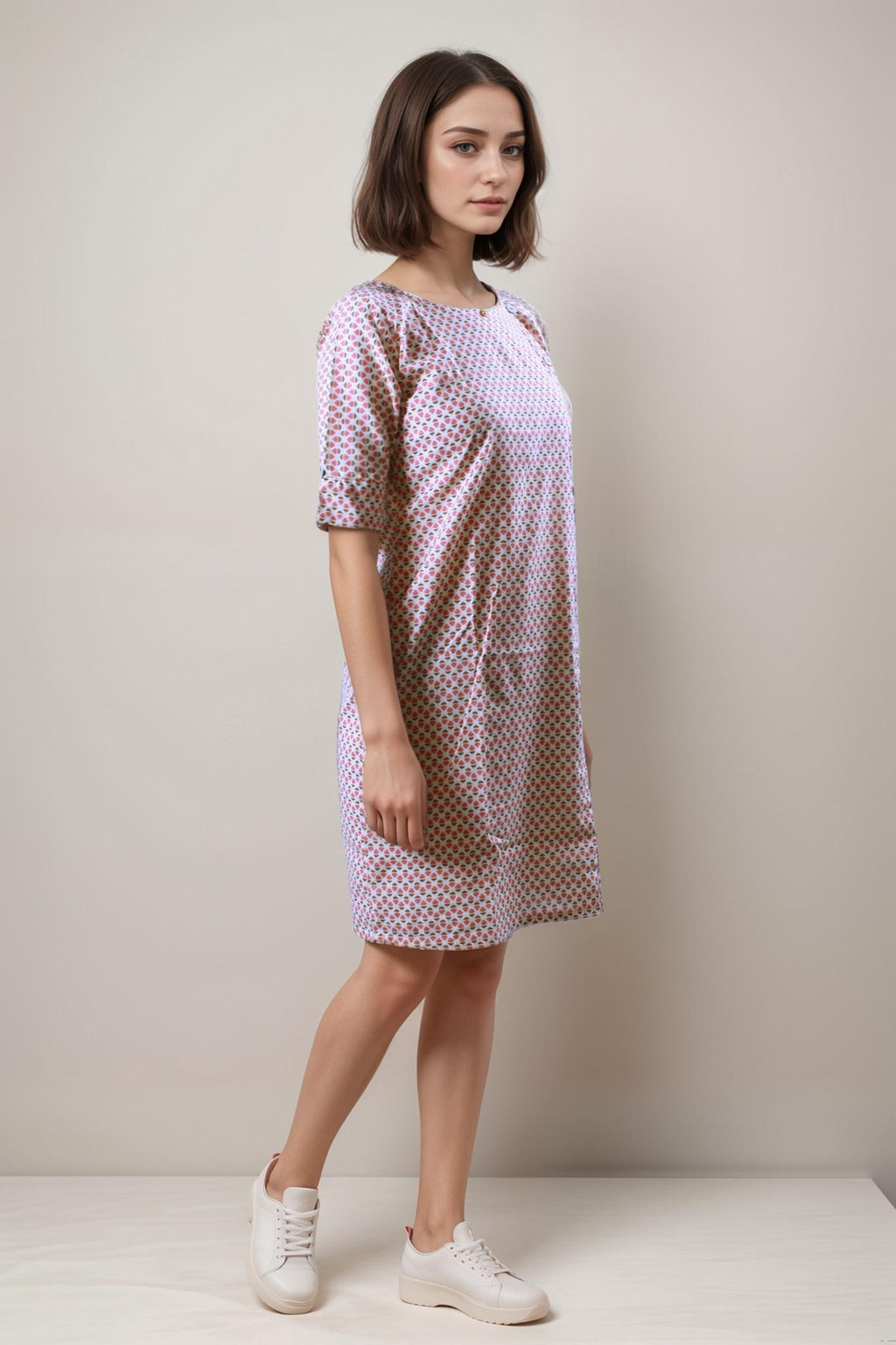 Patterned Cream Tunic Dress