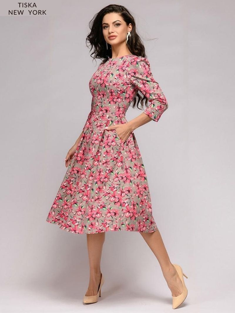 Floral Printed Pink Vintage Dress