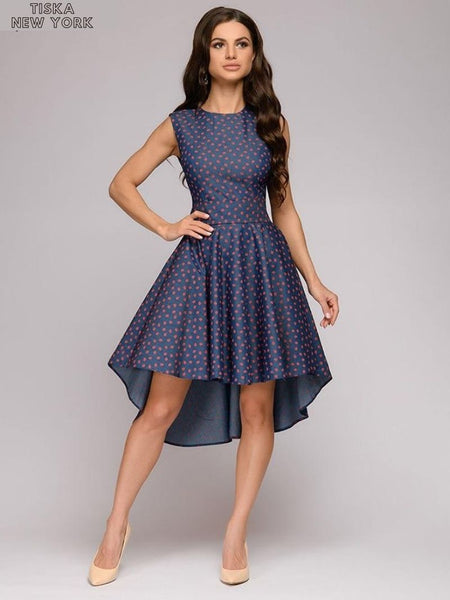 Deep Blue Red Kiss Lips Printed Party Dress