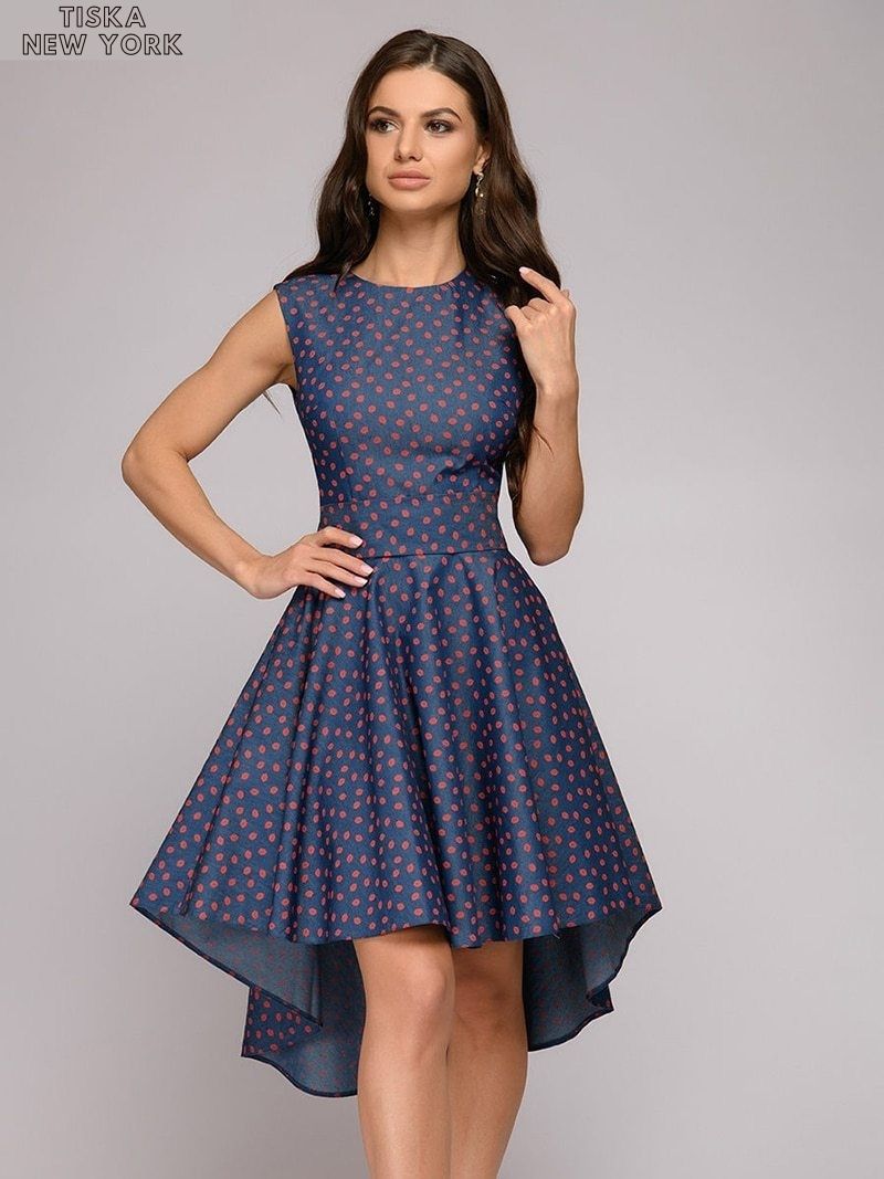 Deep Blue Red Kiss Lips Printed Party Dress