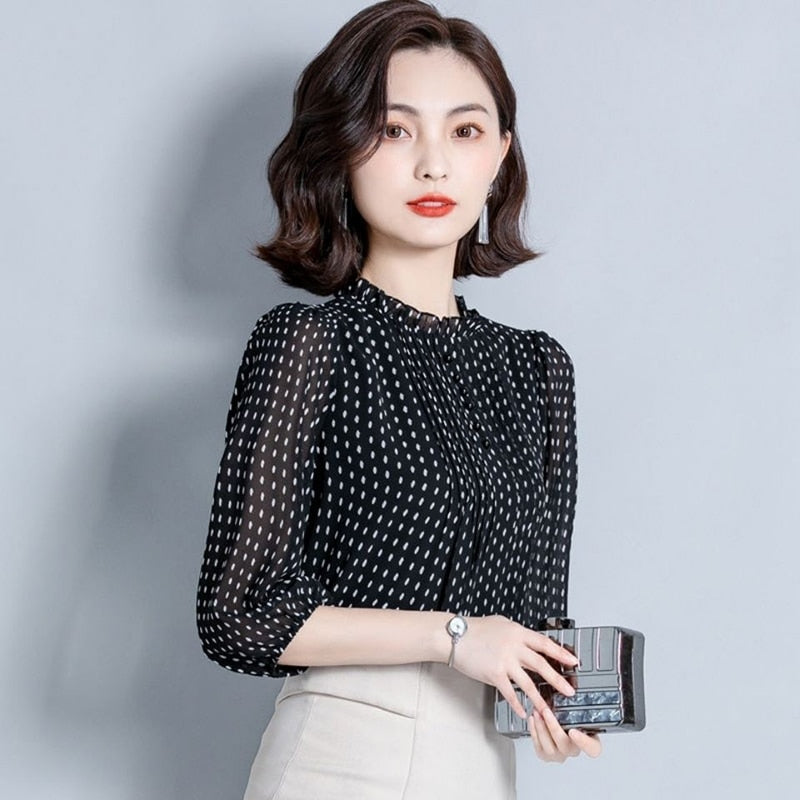 Casual Polka Dots Chiffon Blouse