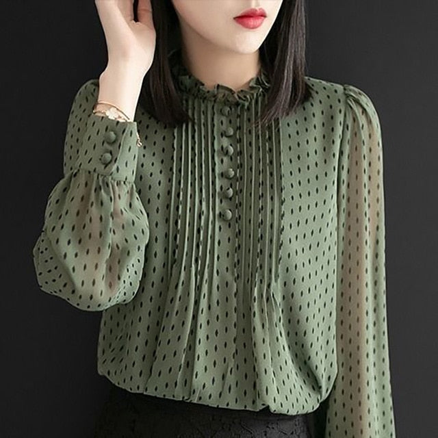 Casual Polka Dots Chiffon Blouse