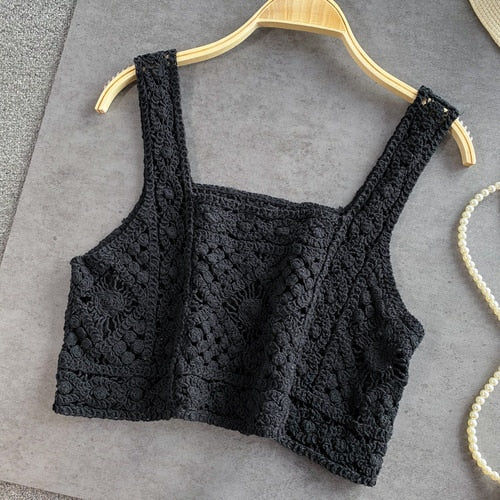 Knitted Crop Tops with Spaghetti Straps