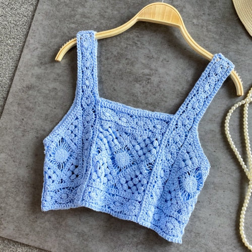 Knitted Crop Tops with Spaghetti Straps