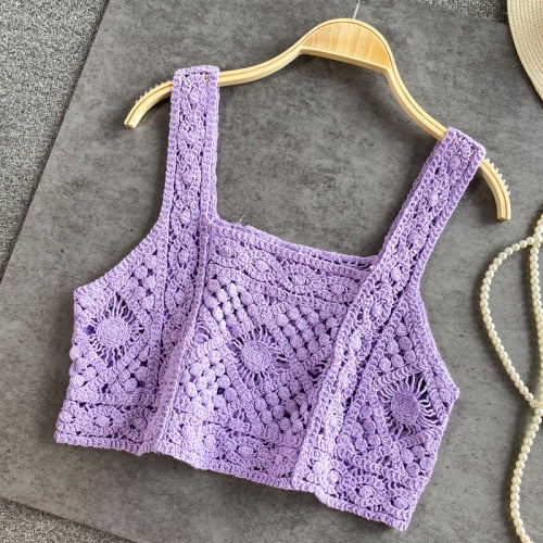 Knitted Crop Tops with Spaghetti Straps