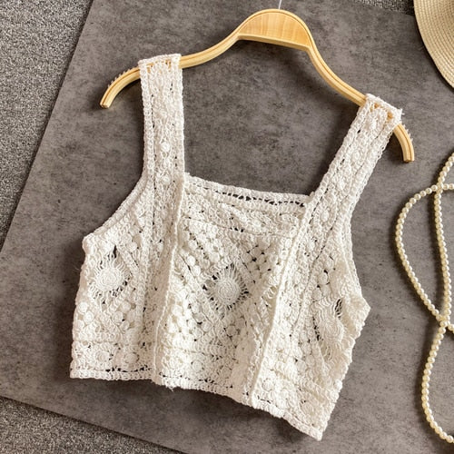 Knitted Crop Tops with Spaghetti Straps