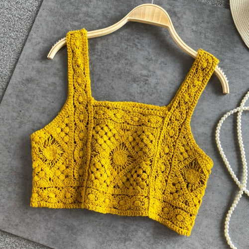 Knitted Crop Tops with Spaghetti Straps