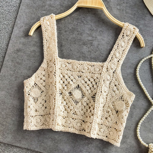 Knitted Crop Tops with Spaghetti Straps