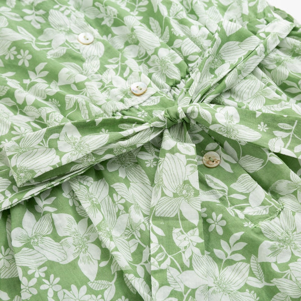 Green Cotton Floral Print Romper